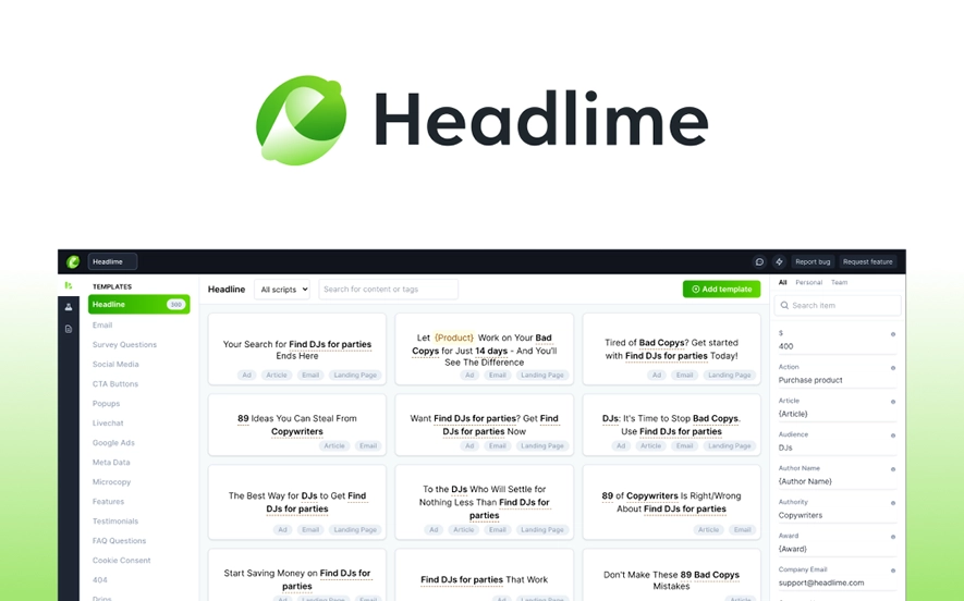 Headlime Landing Page AI